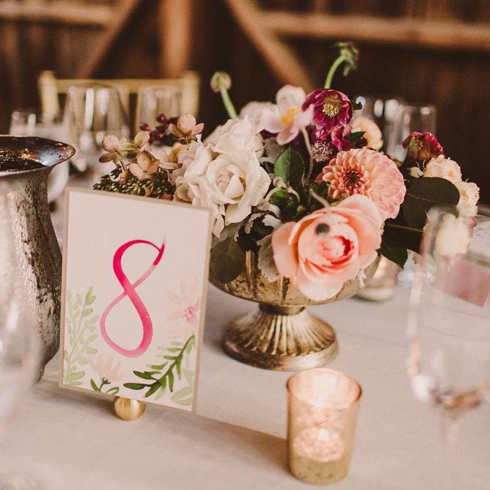 watercolor floral table number wedding seating guest