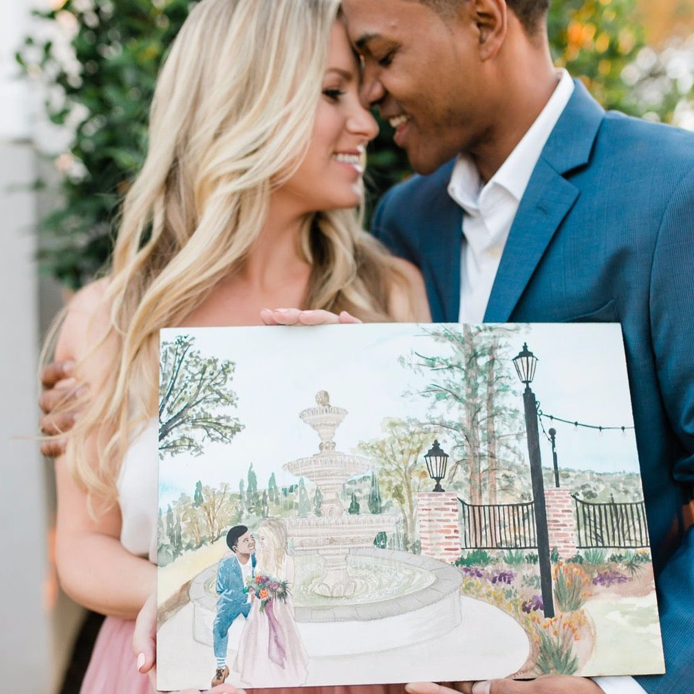 Wedding watercolor portrait bride groom gift anniversary