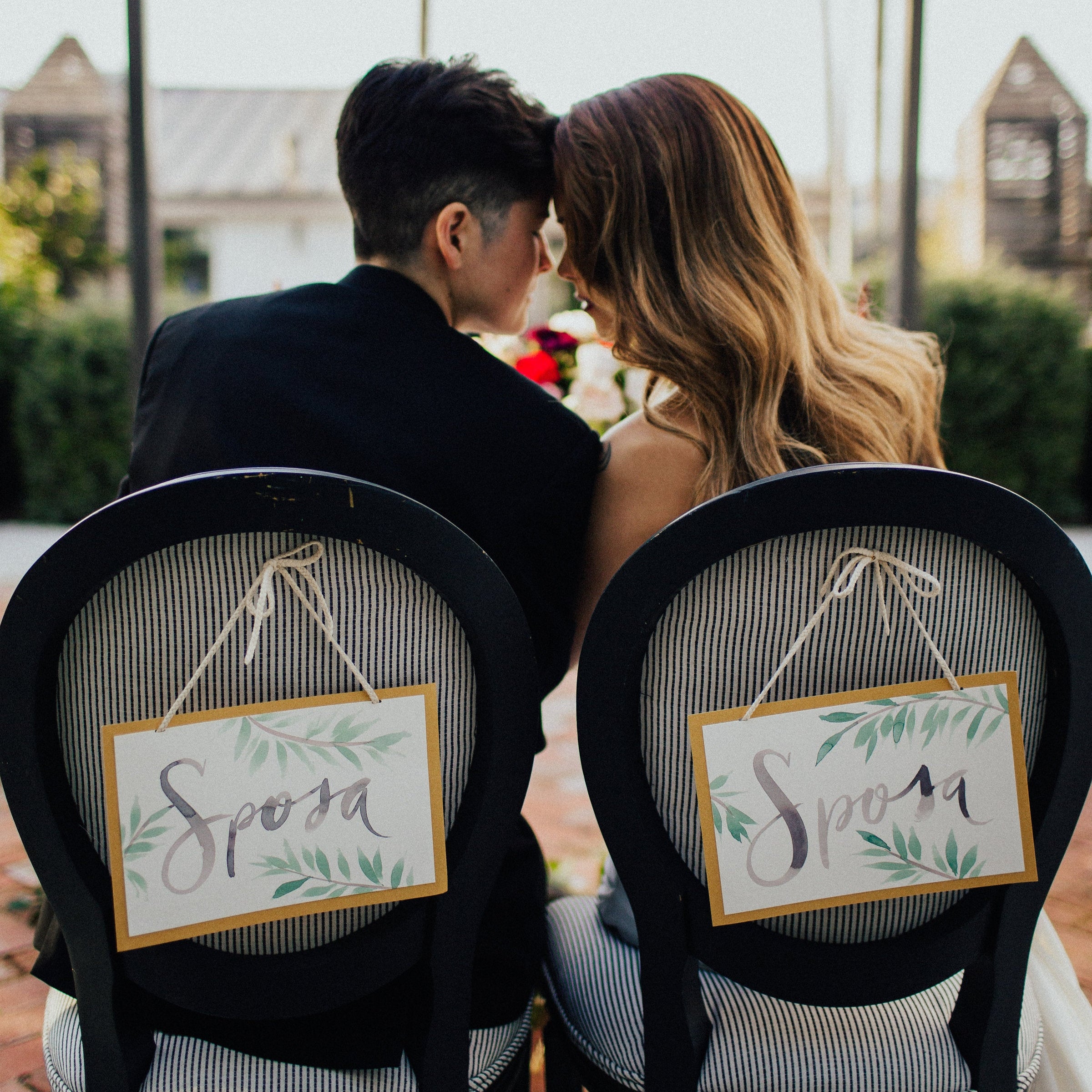 lgbt wedding chair back sign lesbian gay trans watercolor sweetheart table