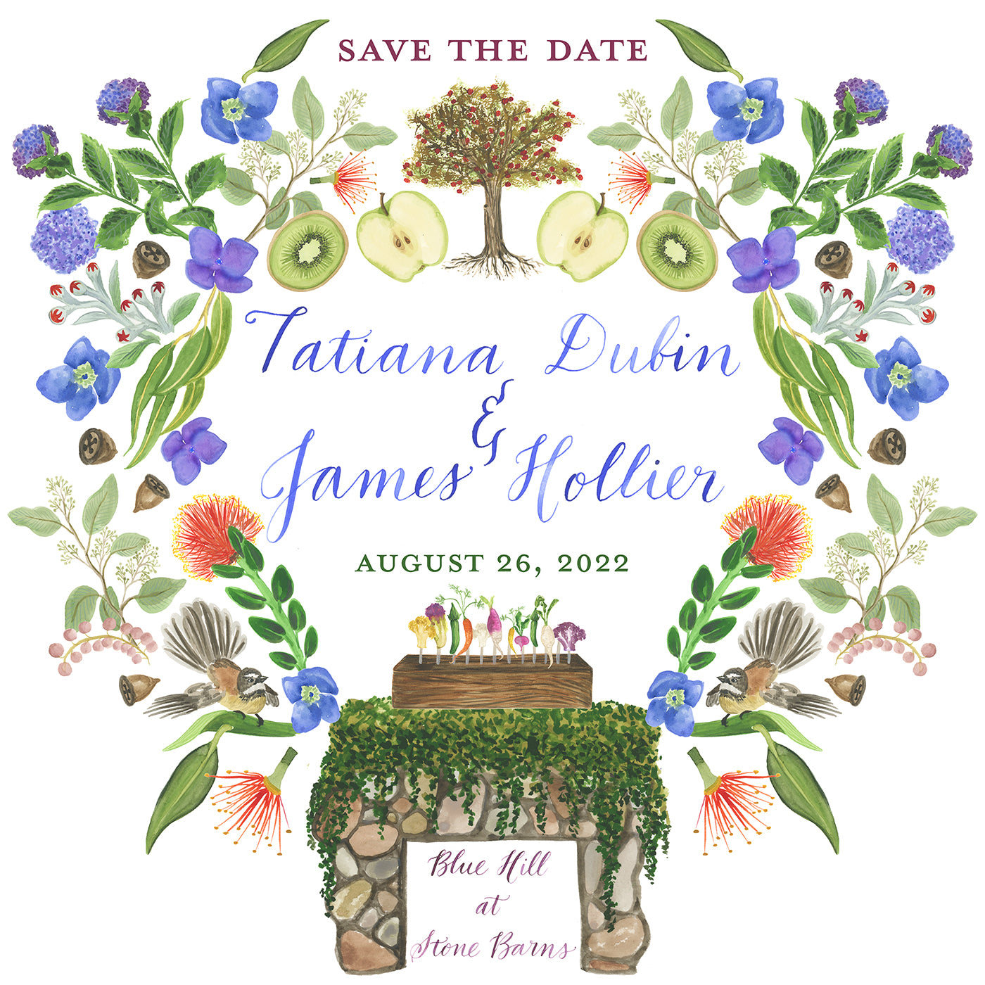 wedding crest save the date watercolor monogram stationery blue hill at stone barns fine art